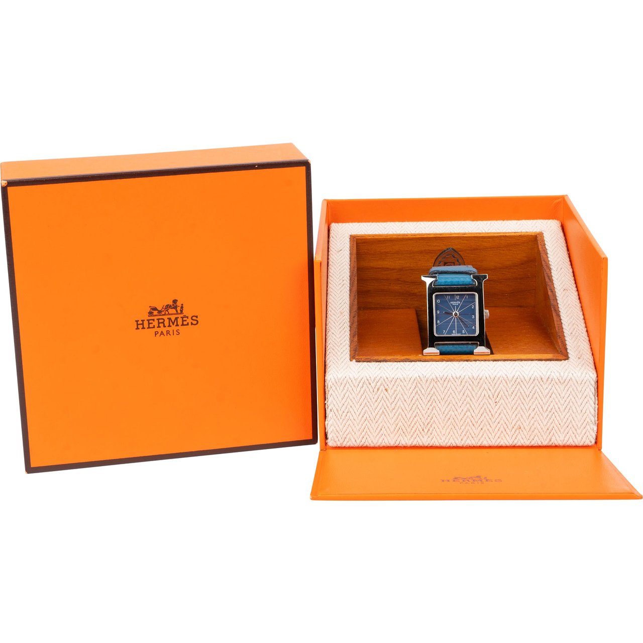 Hermès Hermès Silver Tone Heure H Women Watch HH1.210 Blue Zilver