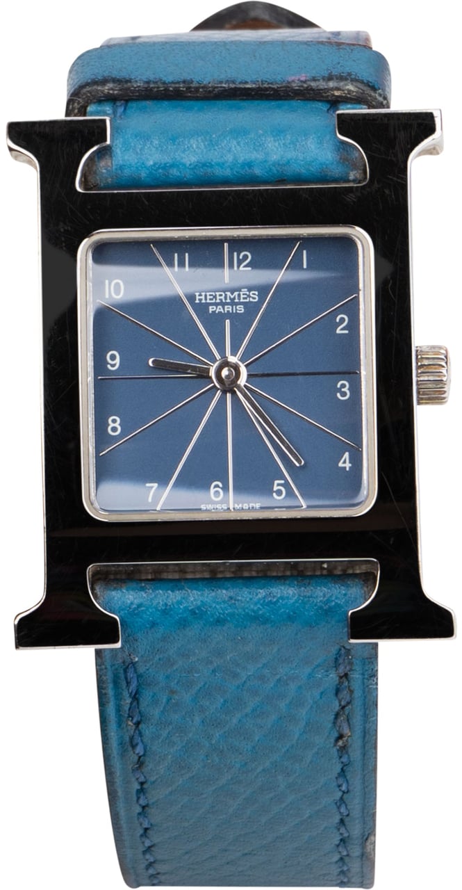 Hermès Hermès Silver Tone Heure H Women Watch HH1.210 Blue Zilver