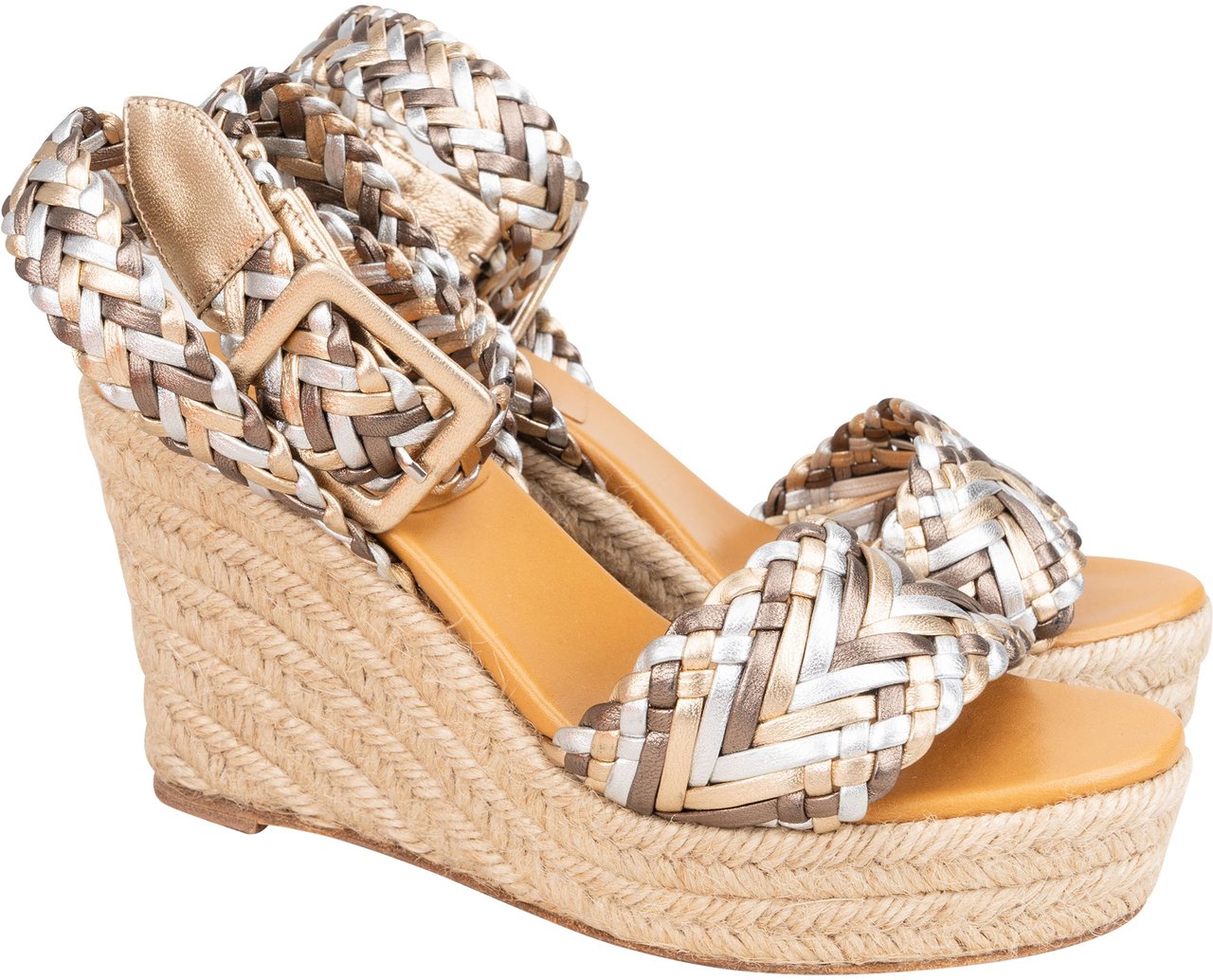 Hermès Hermès Tricolor Metallic Woven Espadrilles (34) Bruin