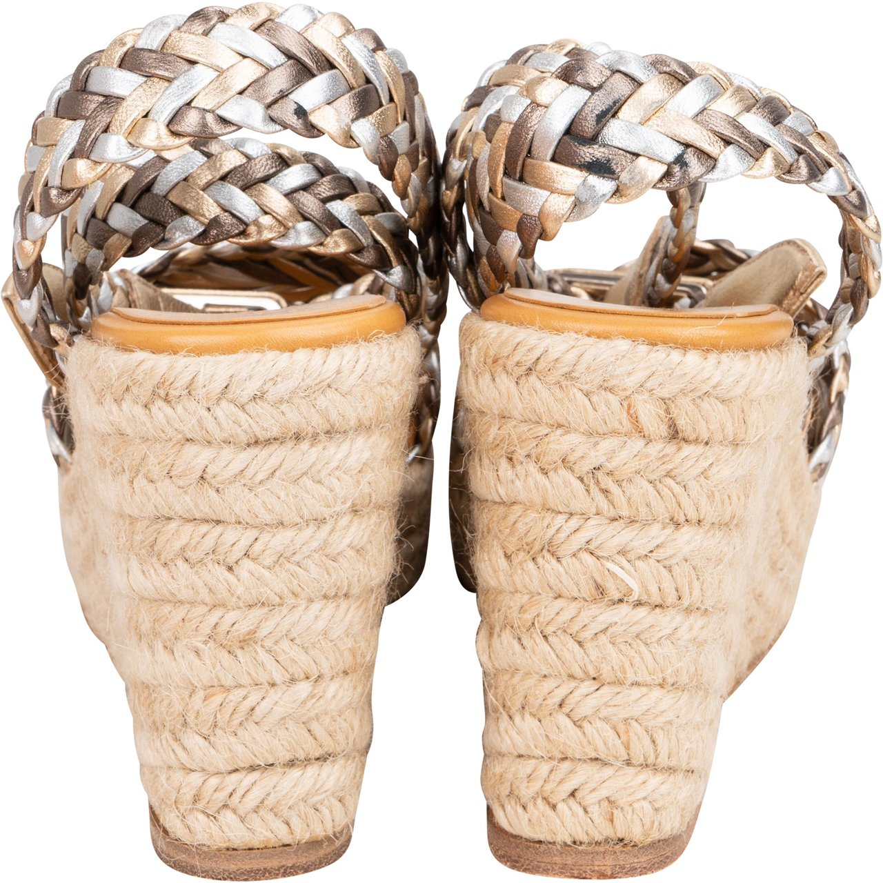 Hermès Hermès Tricolor Metallic Woven Espadrilles (34) Bruin