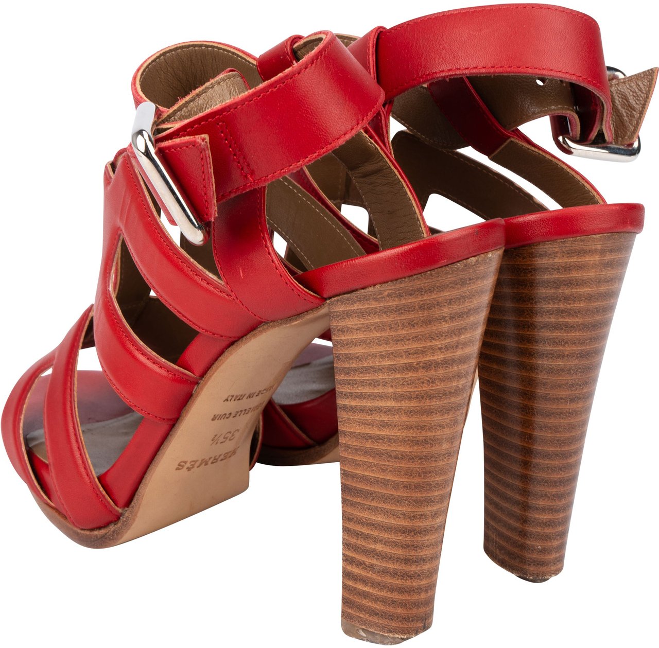 Hermès Hermès Rouge Leather Gladiator Sandals (35,5) Rood