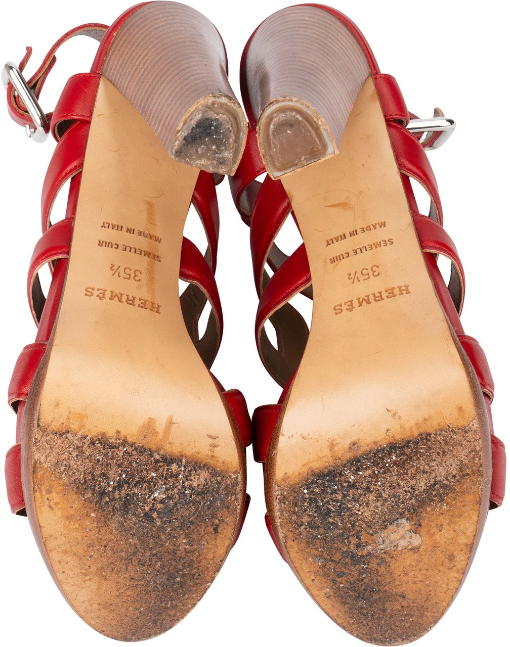 Hermès Hermès Rouge Leather Gladiator Sandals (35,5) Rood