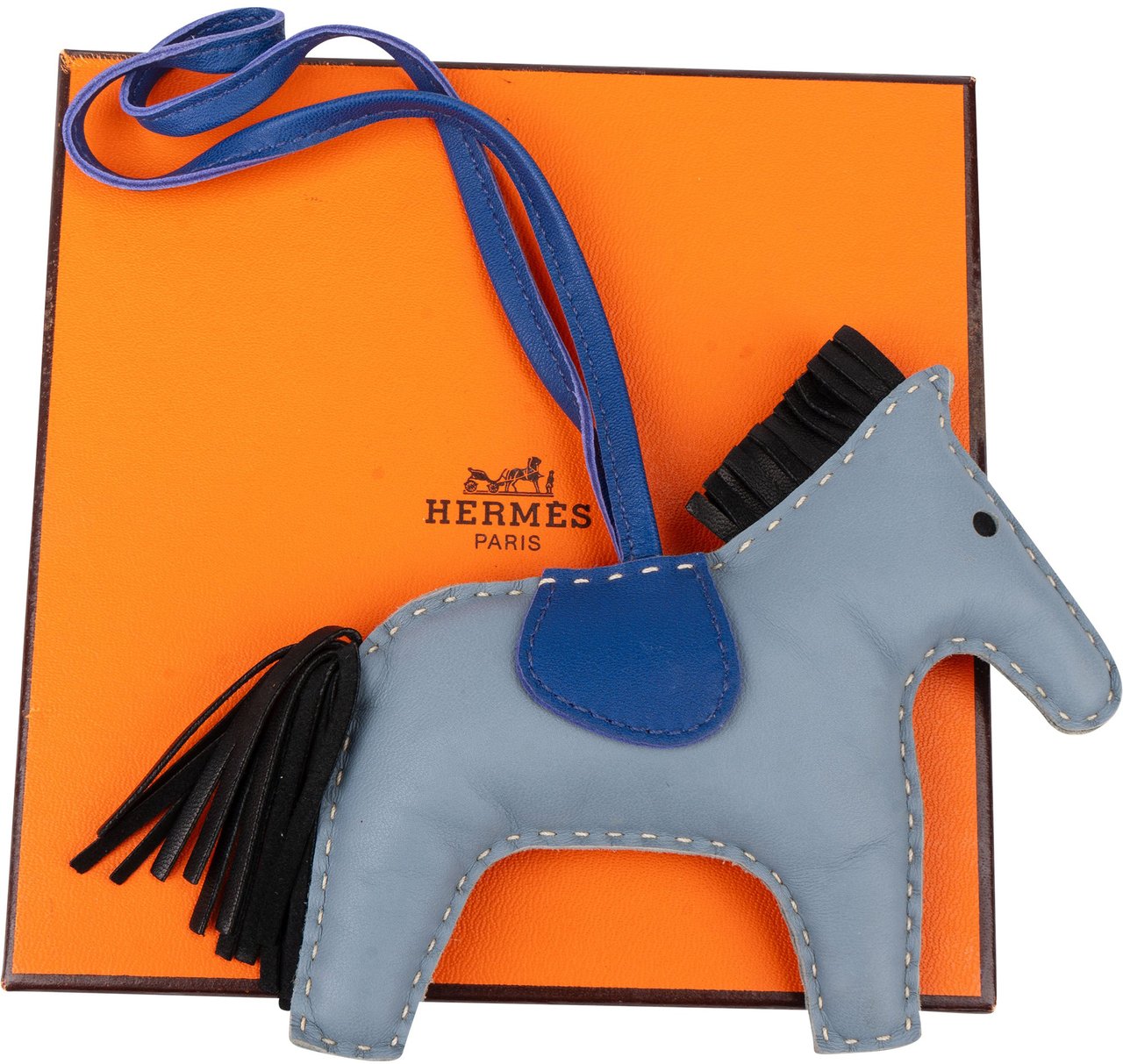Hermès Hermès Tricolor Leather Rodeo MM Pendant Blauw