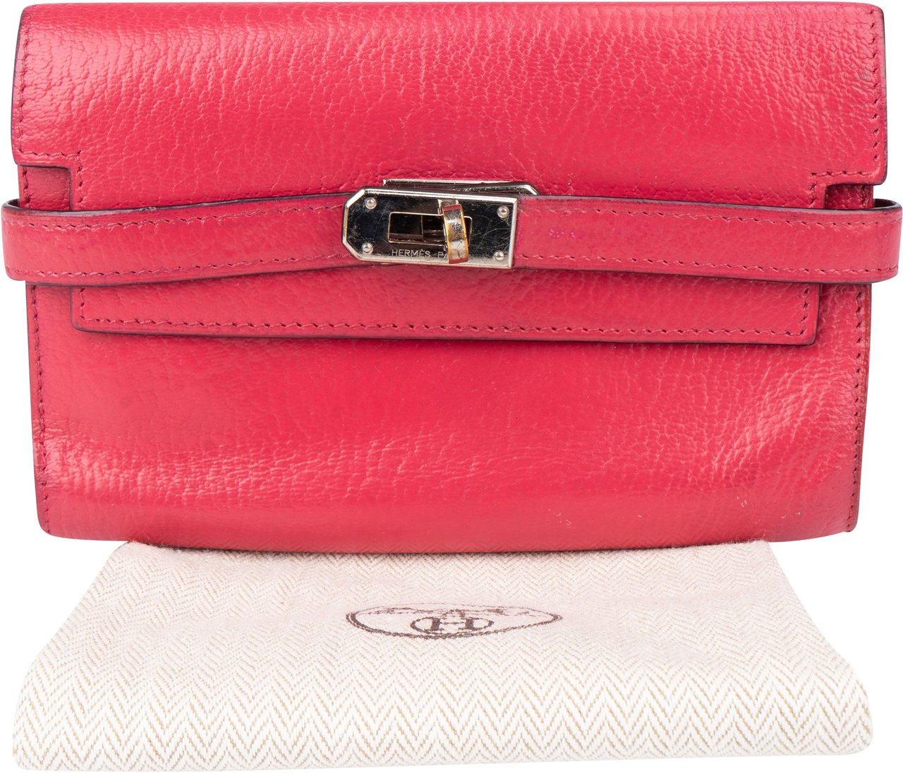 Hermès Pink Leather Palladium Kelly Wallet Rood