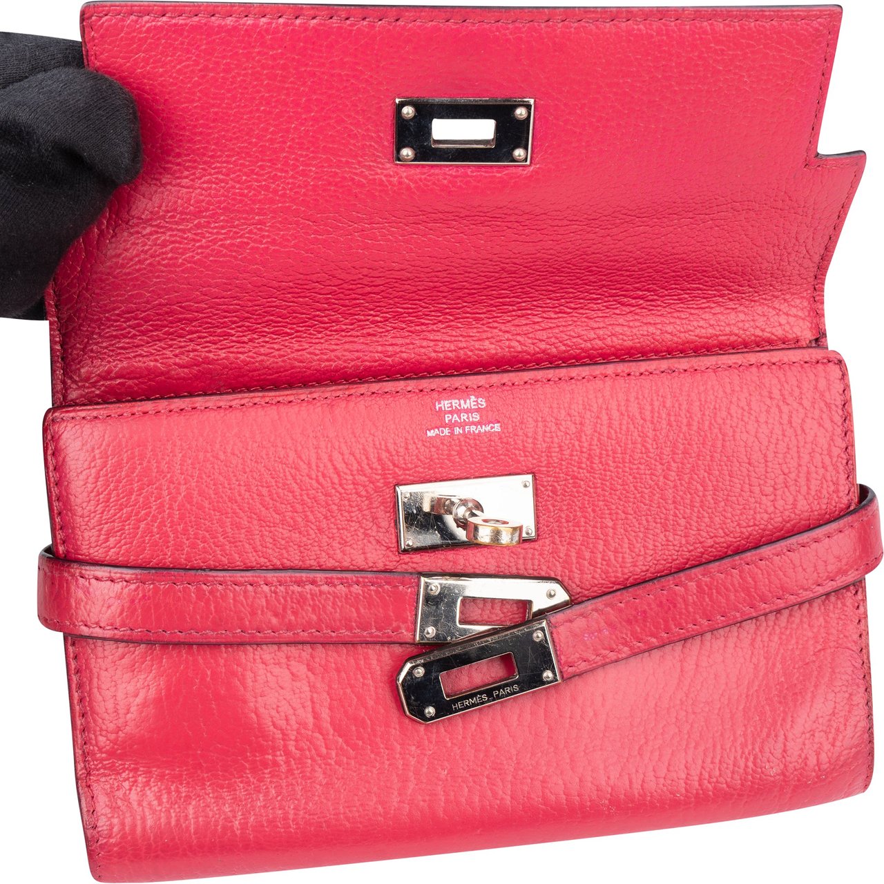 Hermès Pink Leather Palladium Kelly Wallet Rood