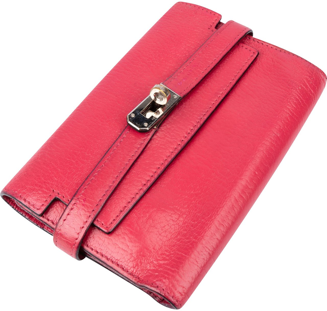 Hermès Pink Leather Palladium Kelly Wallet Rood