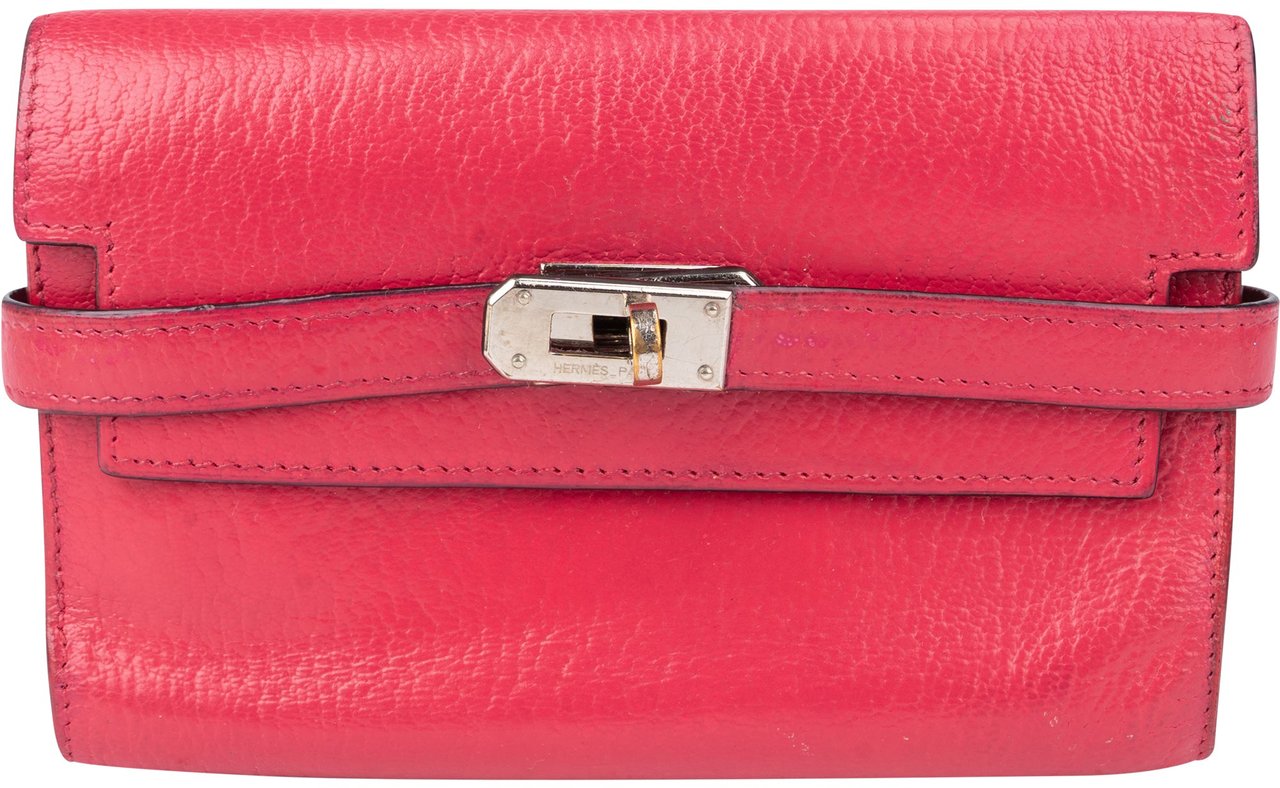 Hermès Hermès Pink Leather Palladium Kelly Wallet Rood