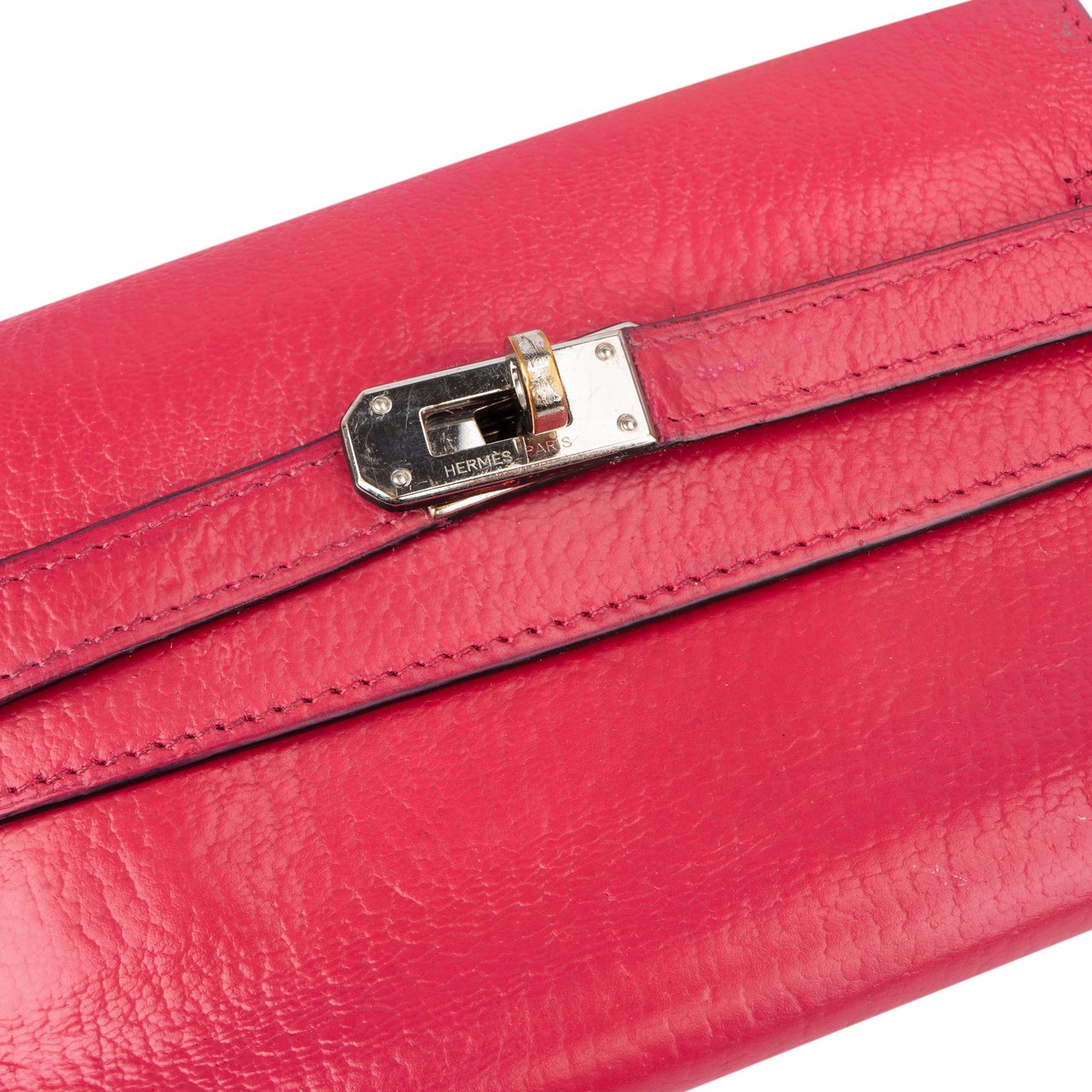 Hermès Hermès Pink Leather Palladium Kelly Wallet Rood