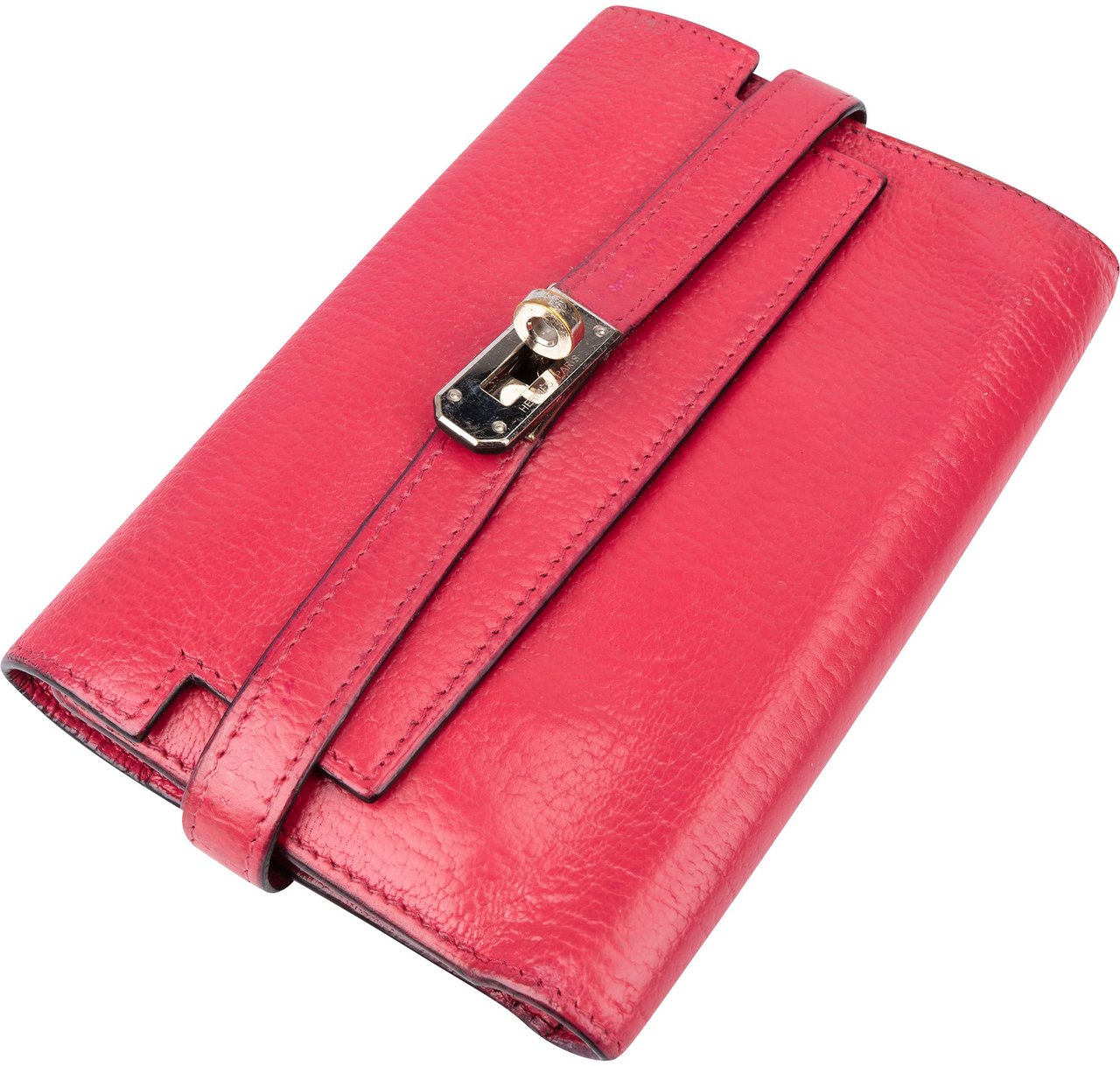 Hermès Hermès Pink Leather Palladium Kelly Wallet Rood