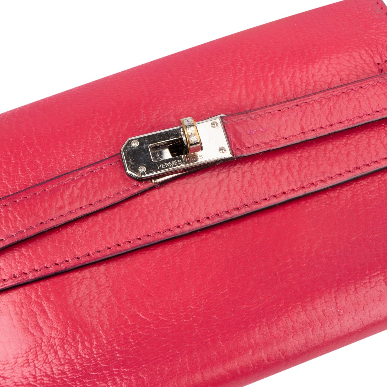 Hermès Pink Leather Palladium Kelly Wallet Rood