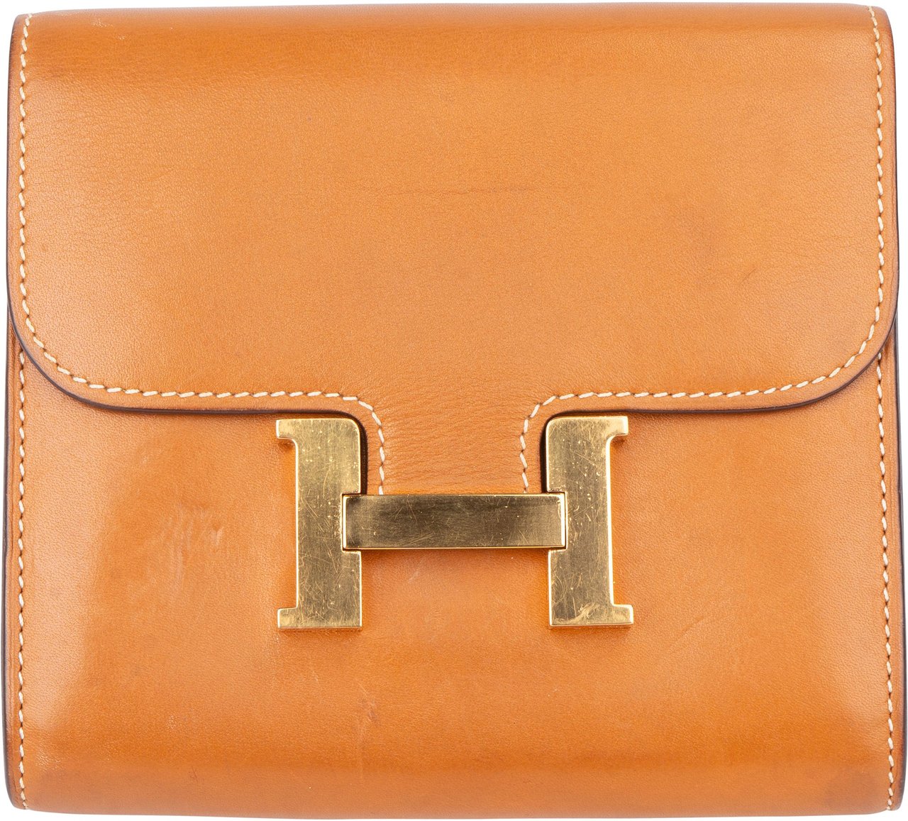 Hermès Hermès Natural Leather Compact Constance Wallet Bruin