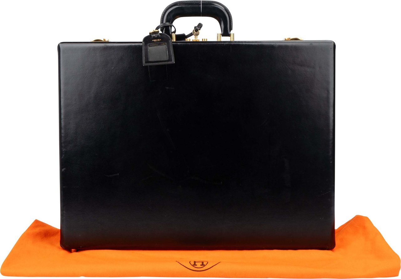 Hermès Hermès Black Boxcalf Briefcase Aktenkoffer Zwart