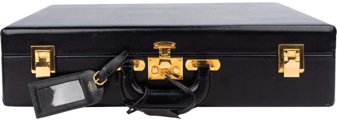 Hermès Hermès Black Boxcalf Briefcase Aktenkoffer Zwart