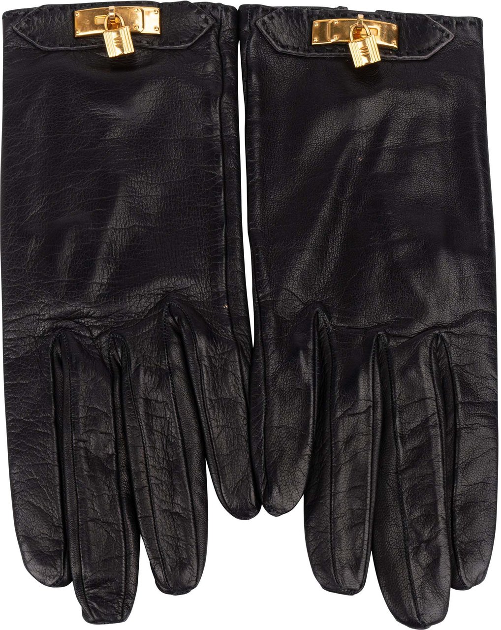 Hermès Hermès Noir Leather Kelly Gloves Zwart