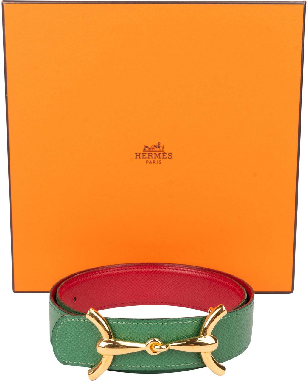 Hermès Hermès Reversible Leather Gold Tone H Belt (65) Groen