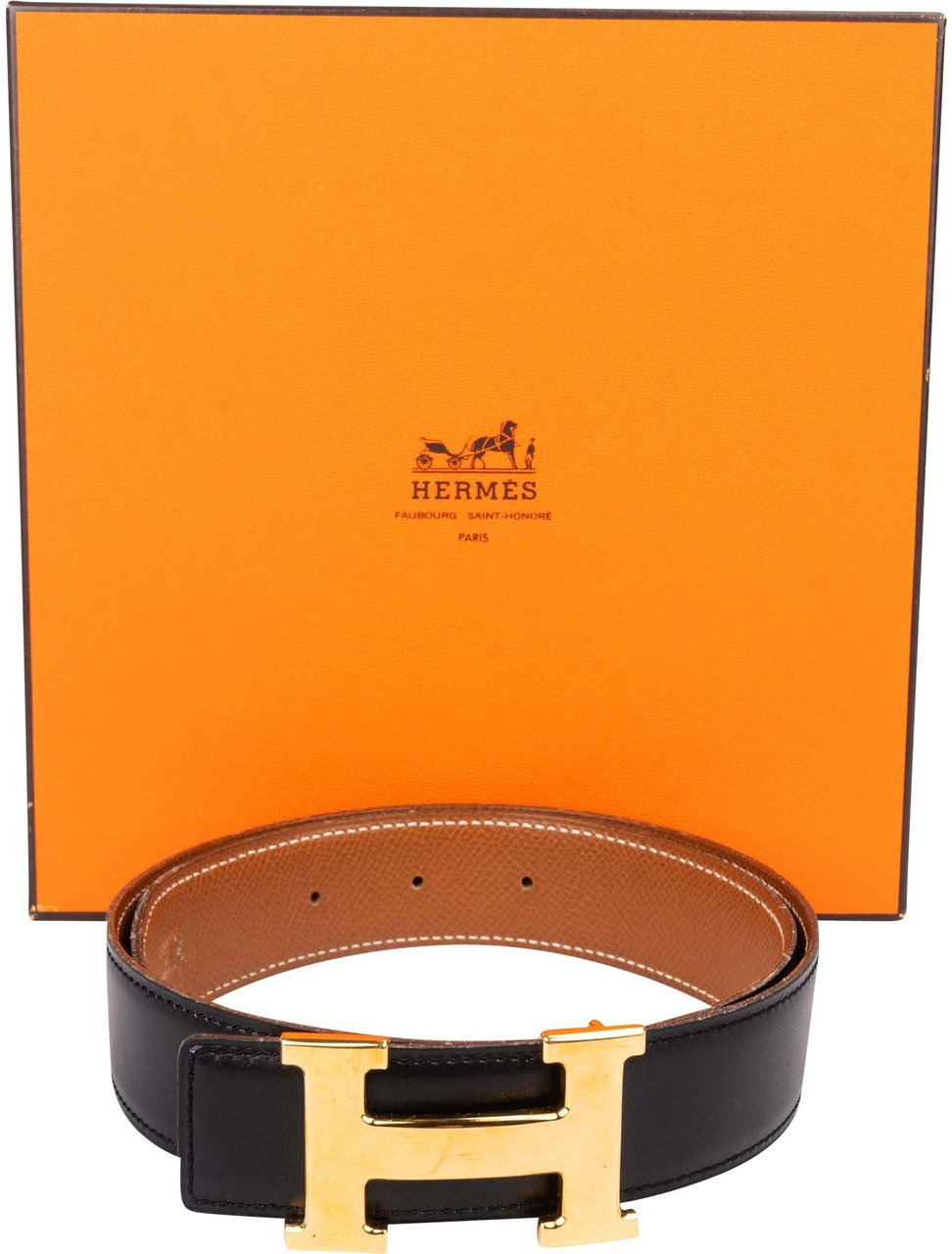 Hermès Hermès Reversible Leather H Belt (65) Zwart