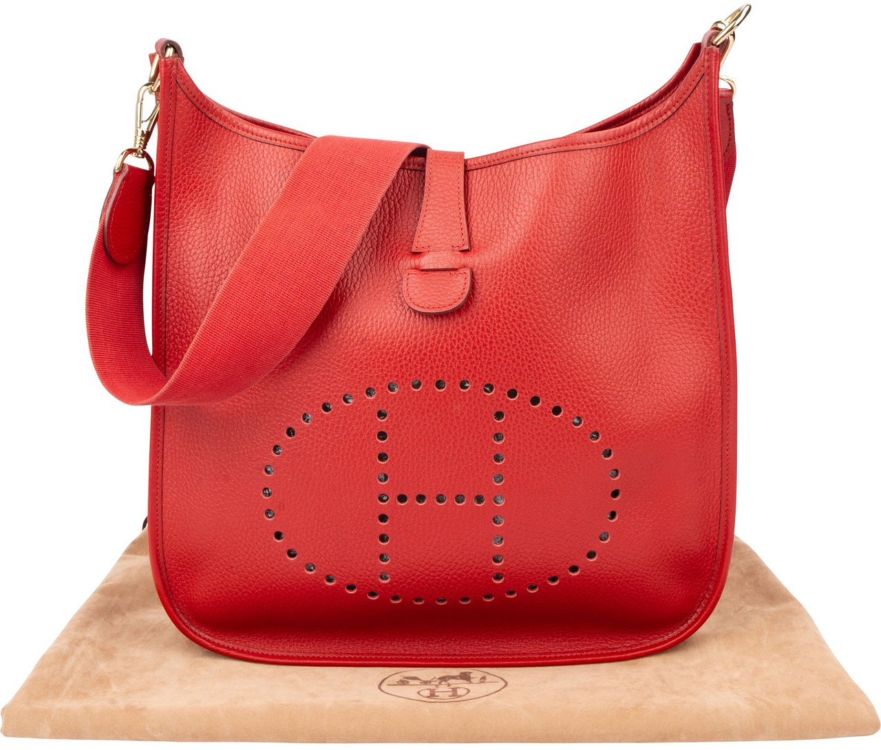 Hermès Hermès Rouge Clemence Leather Evelyne GM Crossbody Bag Rood