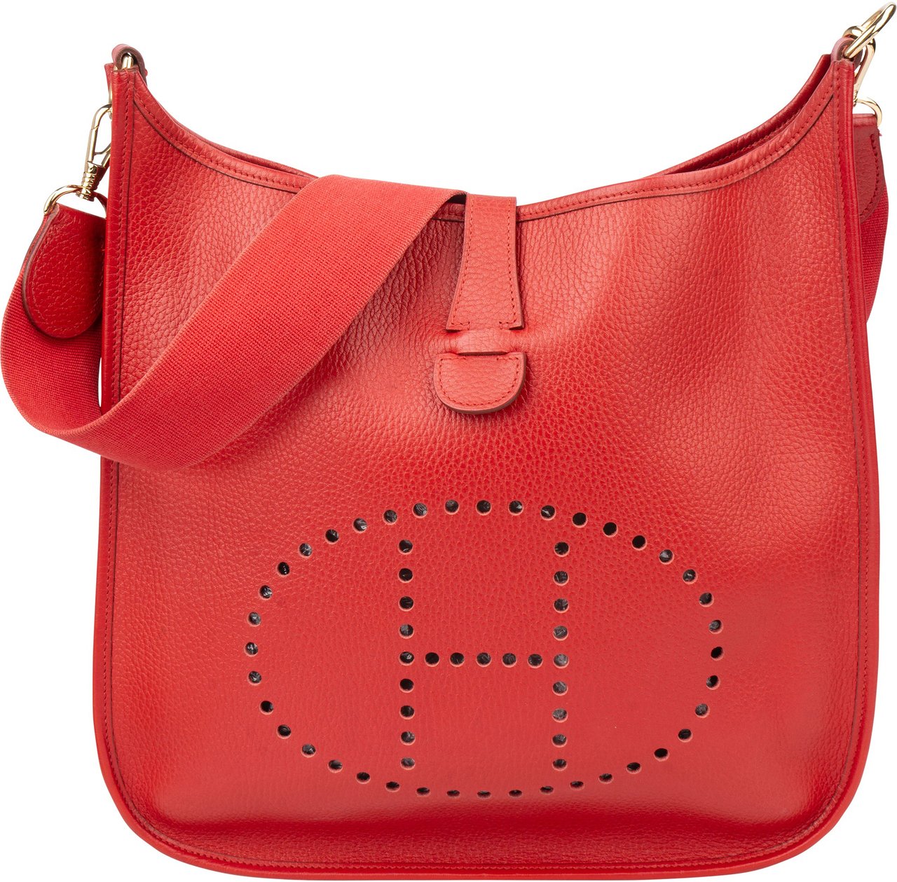 Hermès Hermès Rouge Clemence Leather Evelyne GM Crossbody Bag Rood