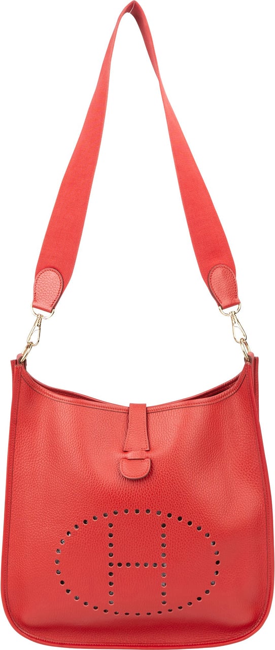Hermès Hermès Rouge Clemence Leather Evelyne GM Crossbody Bag Rood