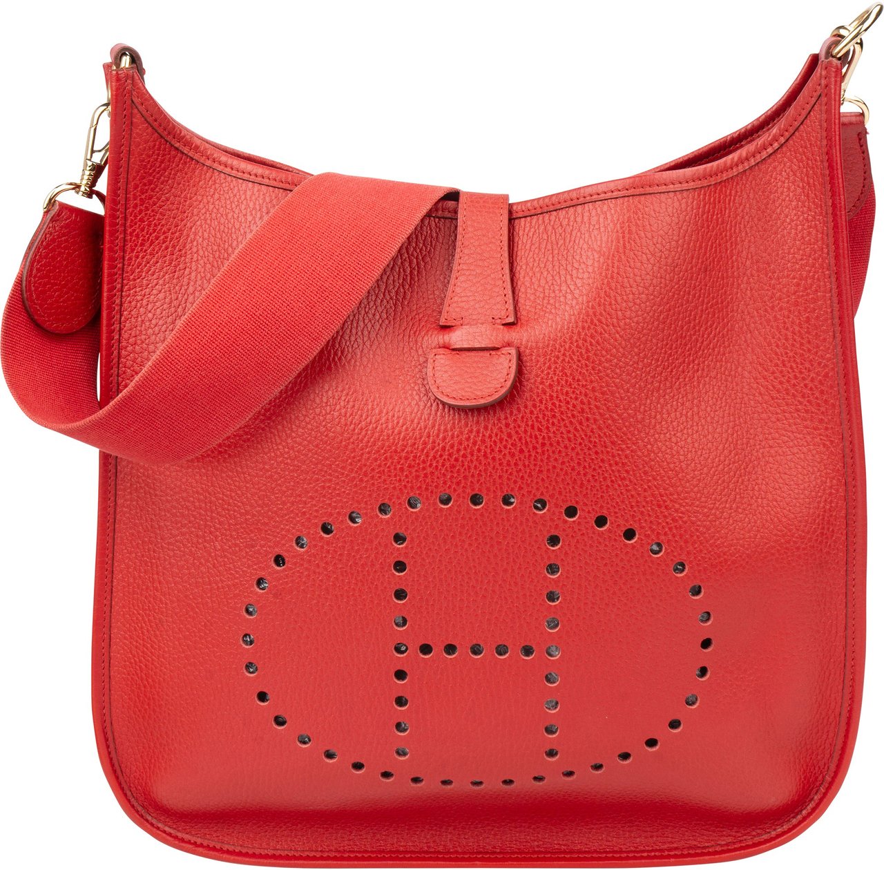 Hermès Hermès Rouge Clemence Leather Evelyne GM Crossbody Bag Rood