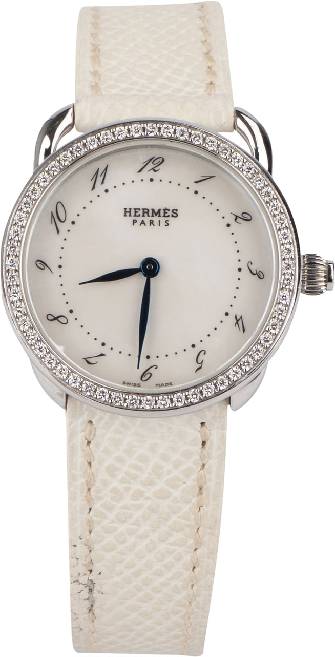 Hermès Hermès Silver Tone Diamons Arceau PM AR5.230 Women Watch Zilver