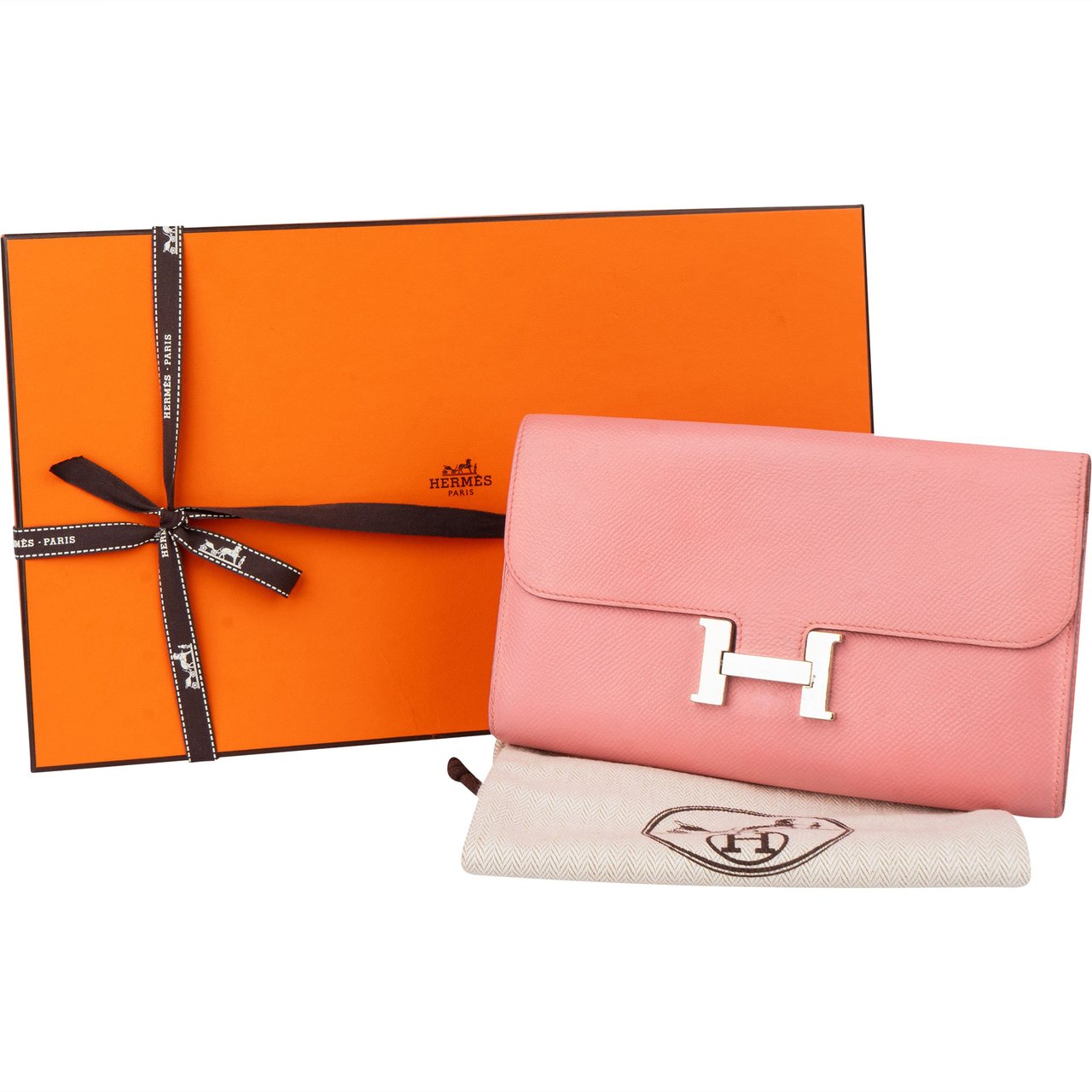 Hermès Pink Epsom Leather Constance Wallet Roze