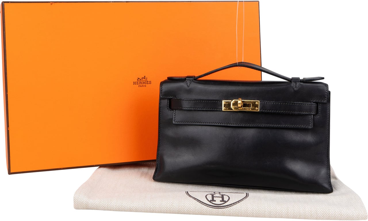 Hermès Noir Swift Leather Kelly Pochette Handbag Zwart