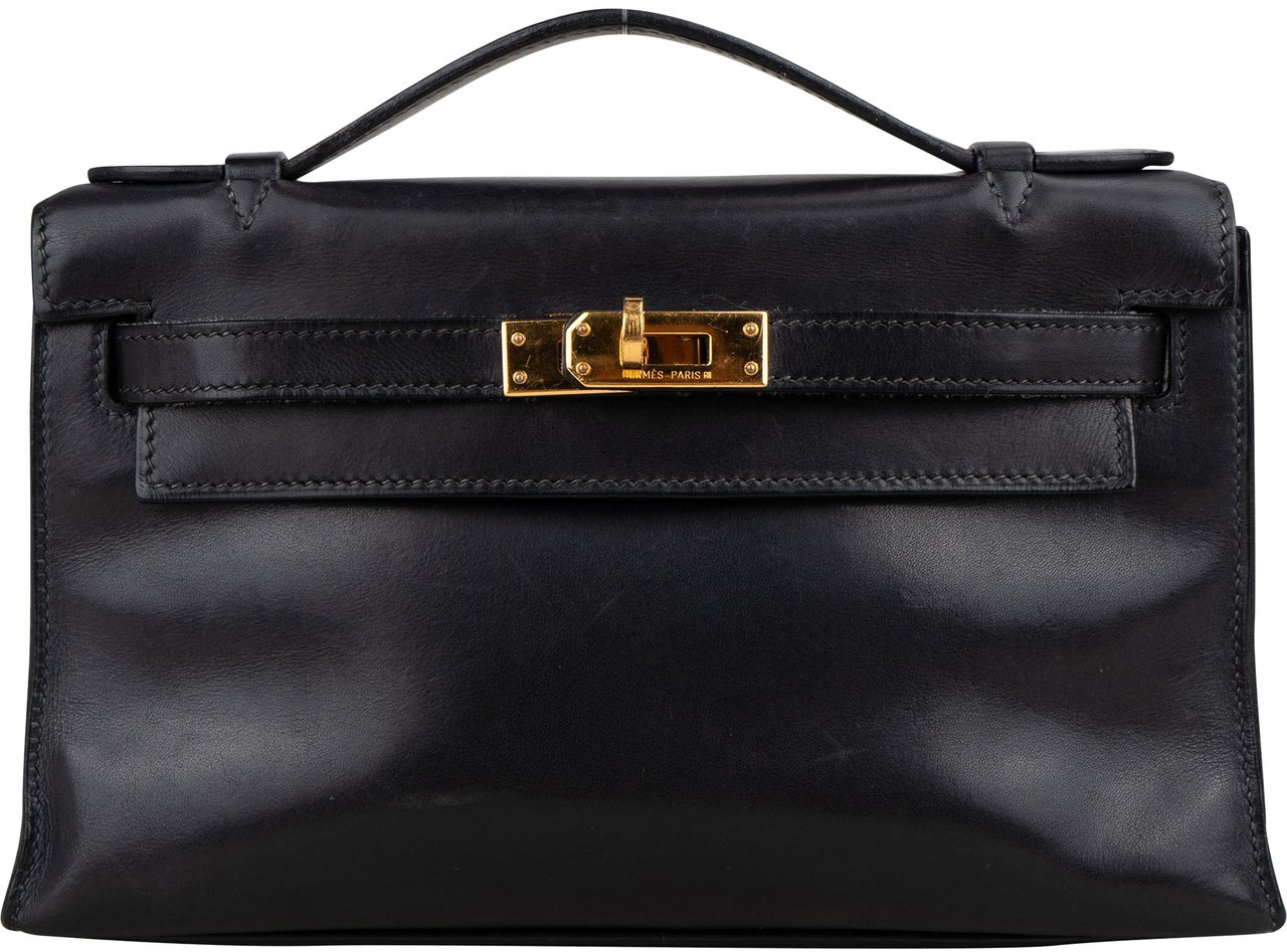 Hermès Noir Swift Leather Kelly Pochette Handbag Zwart