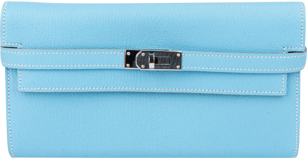Hermès Hermès Bleu Leather Palladium Kelly Wallet Blauw