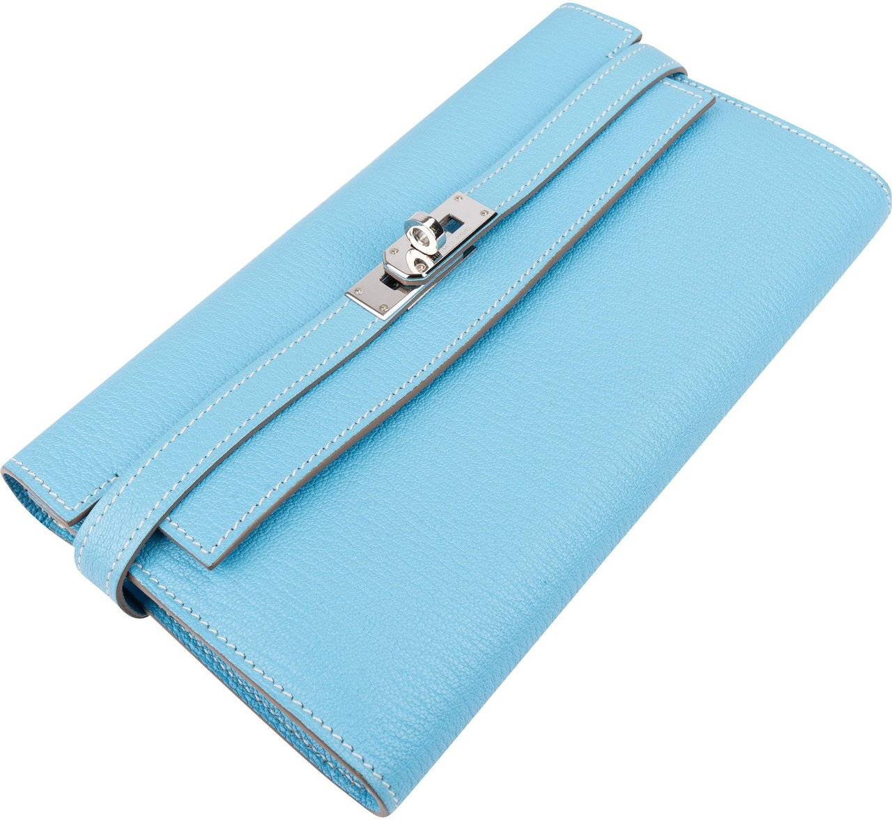Hermès Hermès Bleu Leather Palladium Kelly Wallet Blauw