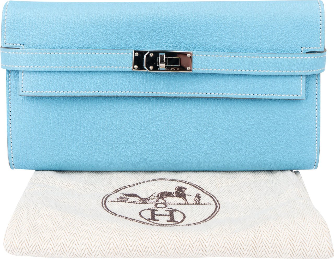 Hermès Hermès Bleu Leather Palladium Kelly Wallet Blauw