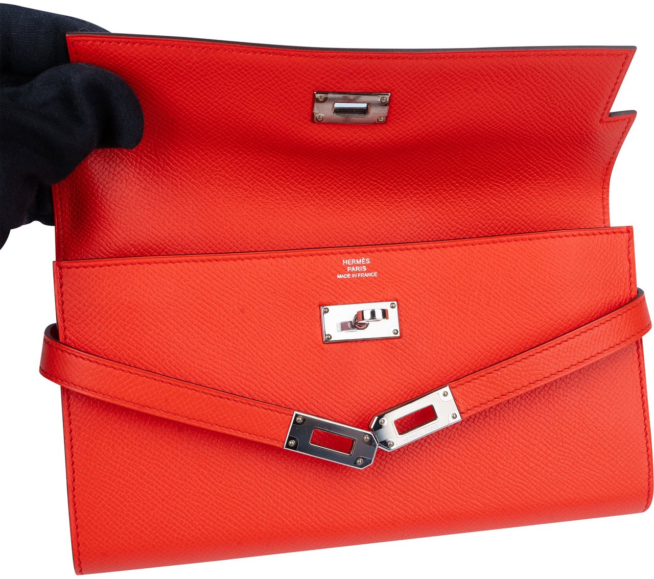 Hermès Orange Epsom Leather Kelly Wallet Oranje