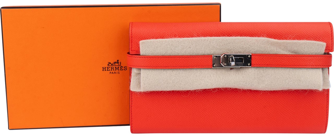 Hermès Orange Epsom Leather Kelly Wallet Oranje