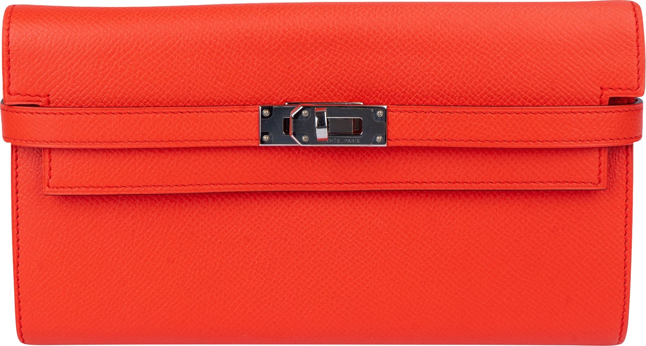 Hermès Orange Epsom Leather Kelly Wallet Oranje
