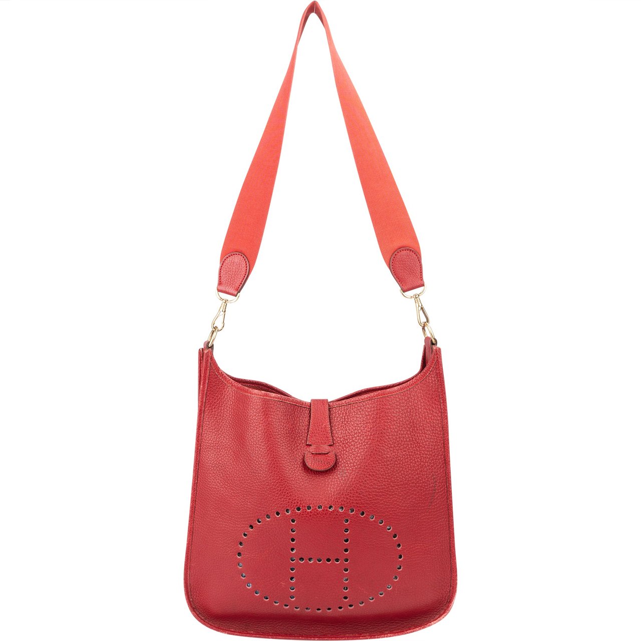 Hermès Hermès Rouge Clemence Leather Evelyne GM Crossbody Bag Rood