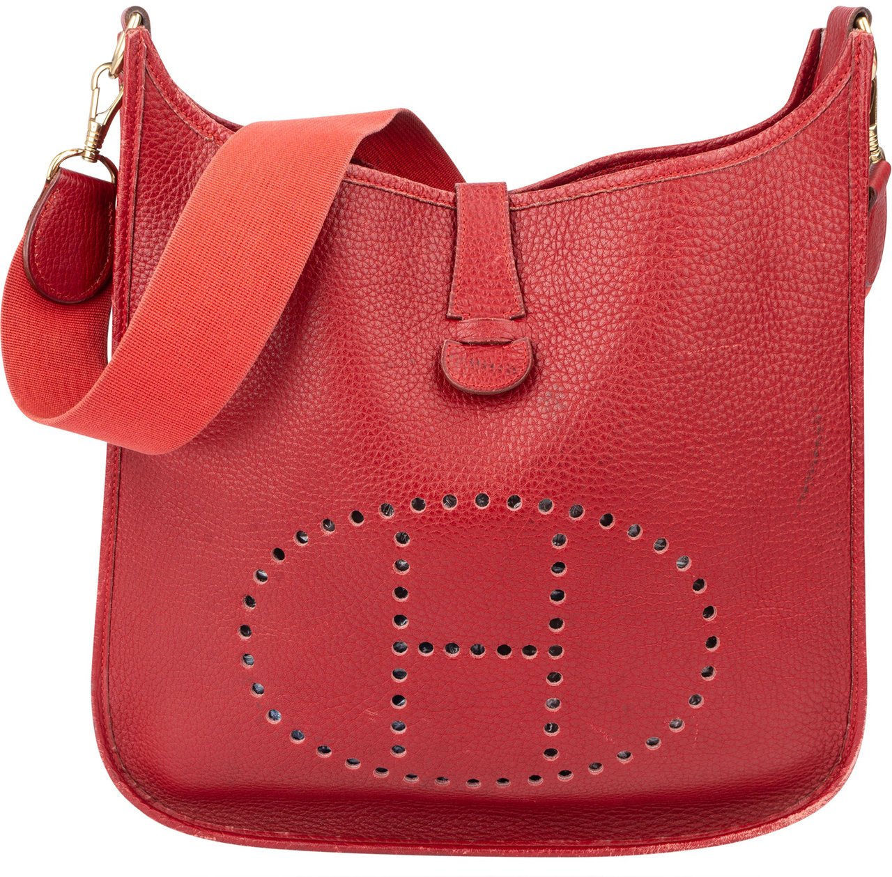 Hermès Hermès Rouge Clemence Leather Evelyne GM Crossbody Bag Rood