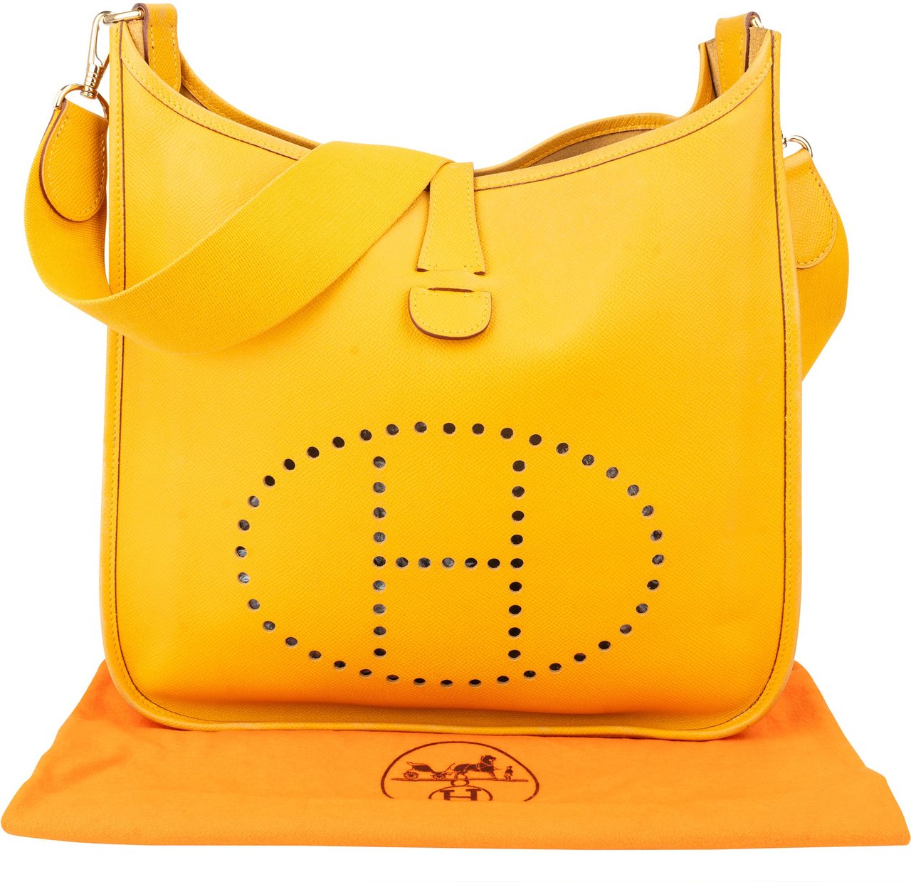 Hermès Hermès Yellow Leather Evelyne GM Crossbody Bag Oranje