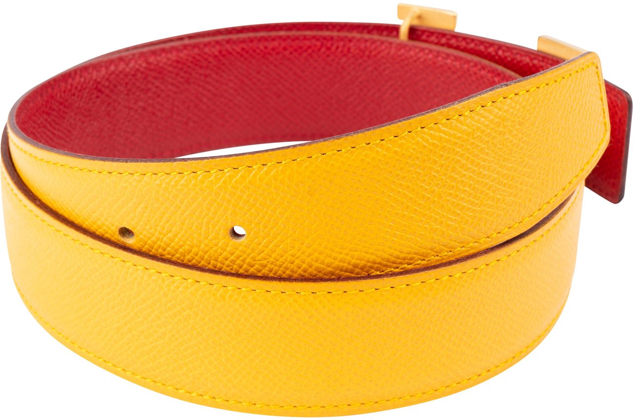 Hermès Hermès Reversible Bicolor Courchevel Leather H Belt (85) Geel