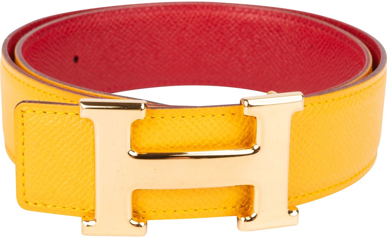 Hermès Hermès Reversible Bicolor Courchevel Leather H Belt (85) Geel