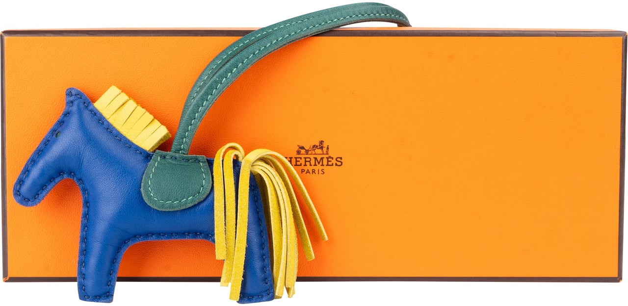 Hermès Hermès Tricolor Leather Rodeo Pegase PM Pendant Blauw