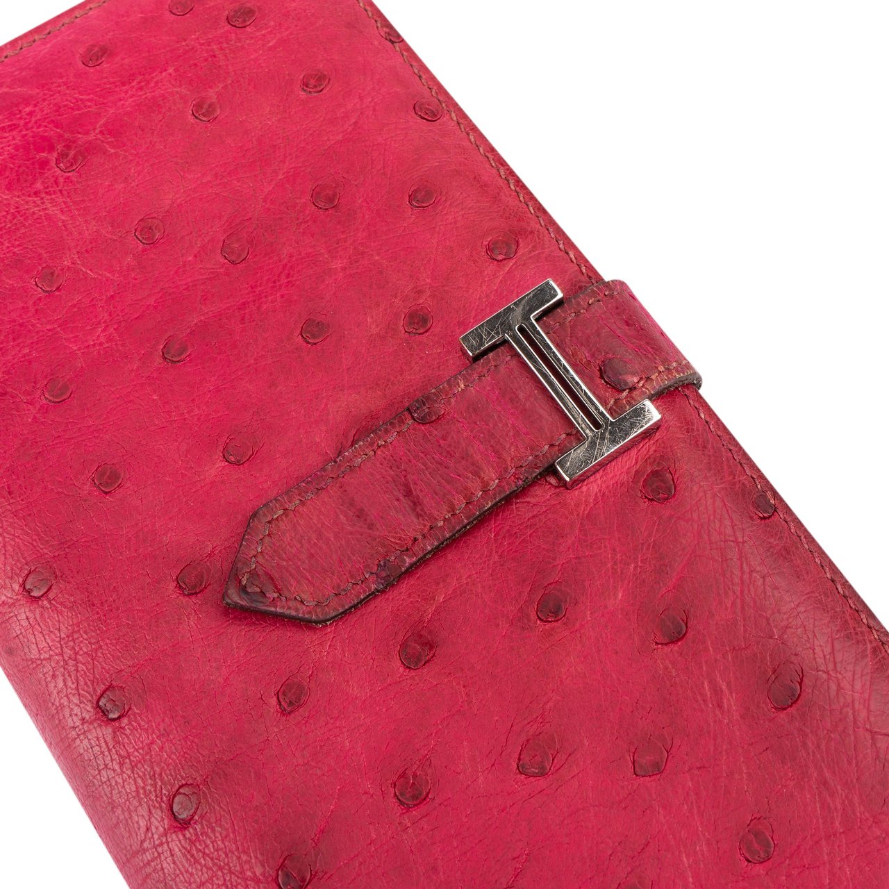 Hermès Hermès Pink Ostrich Bearn Soufflet Bifold Wallet Roze