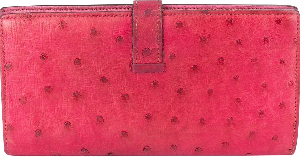 Hermès Hermès Pink Ostrich Bearn Soufflet Bifold Wallet Roze