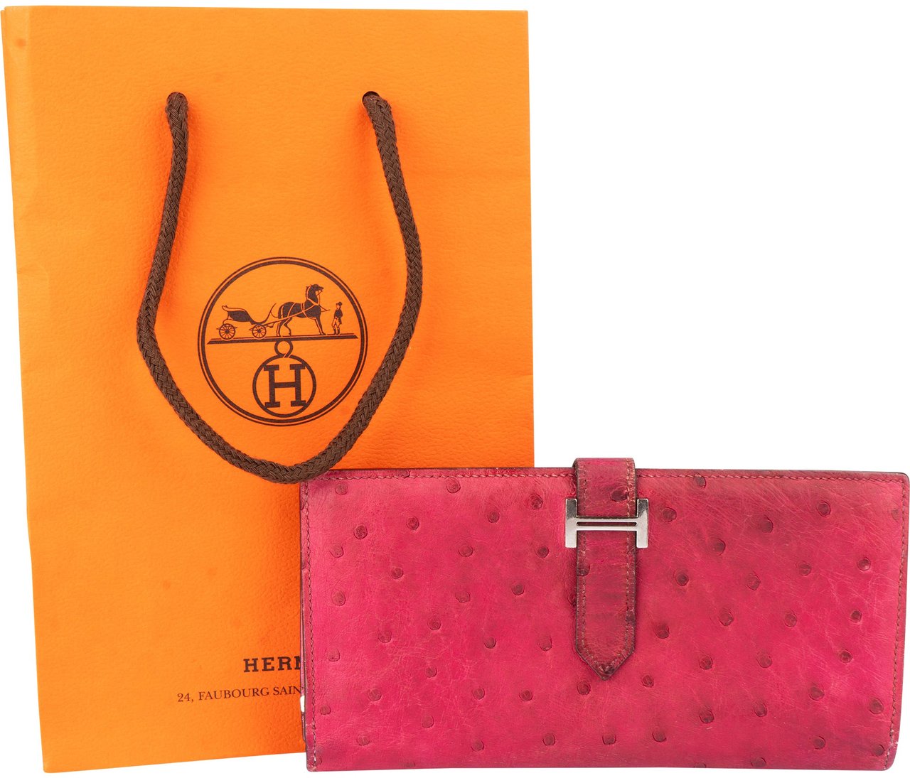 Hermès Hermès Pink Ostrich Bearn Soufflet Bifold Wallet Roze