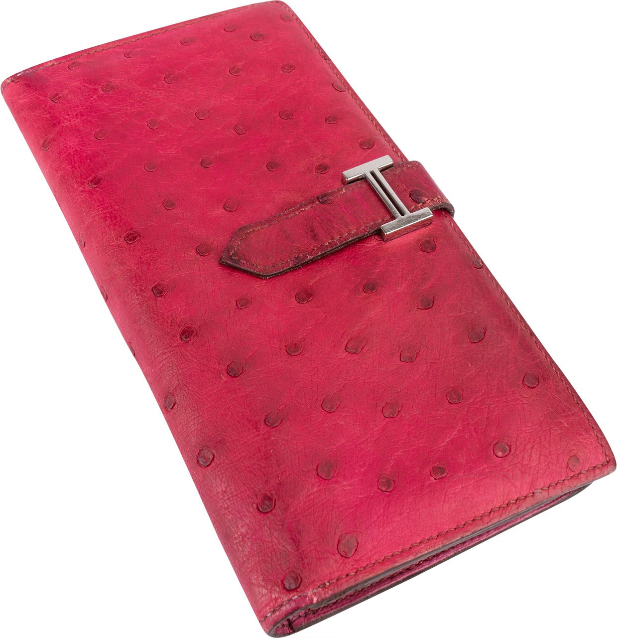 Hermès Hermès Pink Ostrich Bearn Soufflet Bifold Wallet Roze