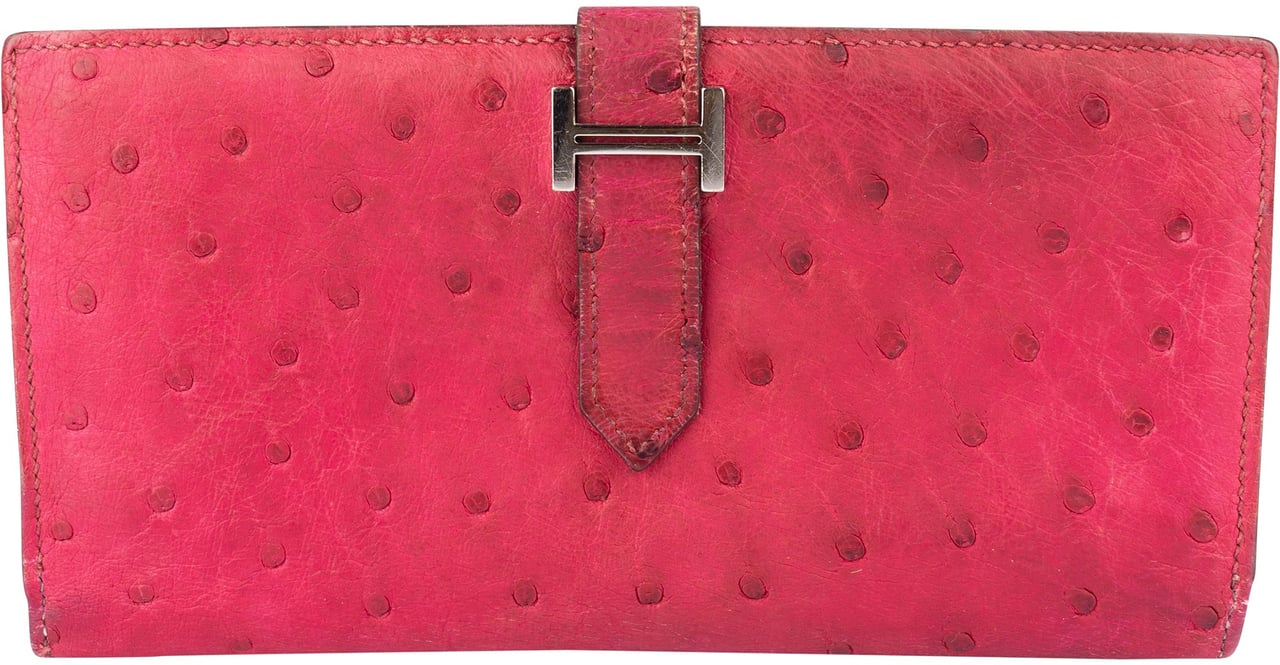 Hermès Hermès Pink Ostrich Bearn Soufflet Bifold Wallet Roze