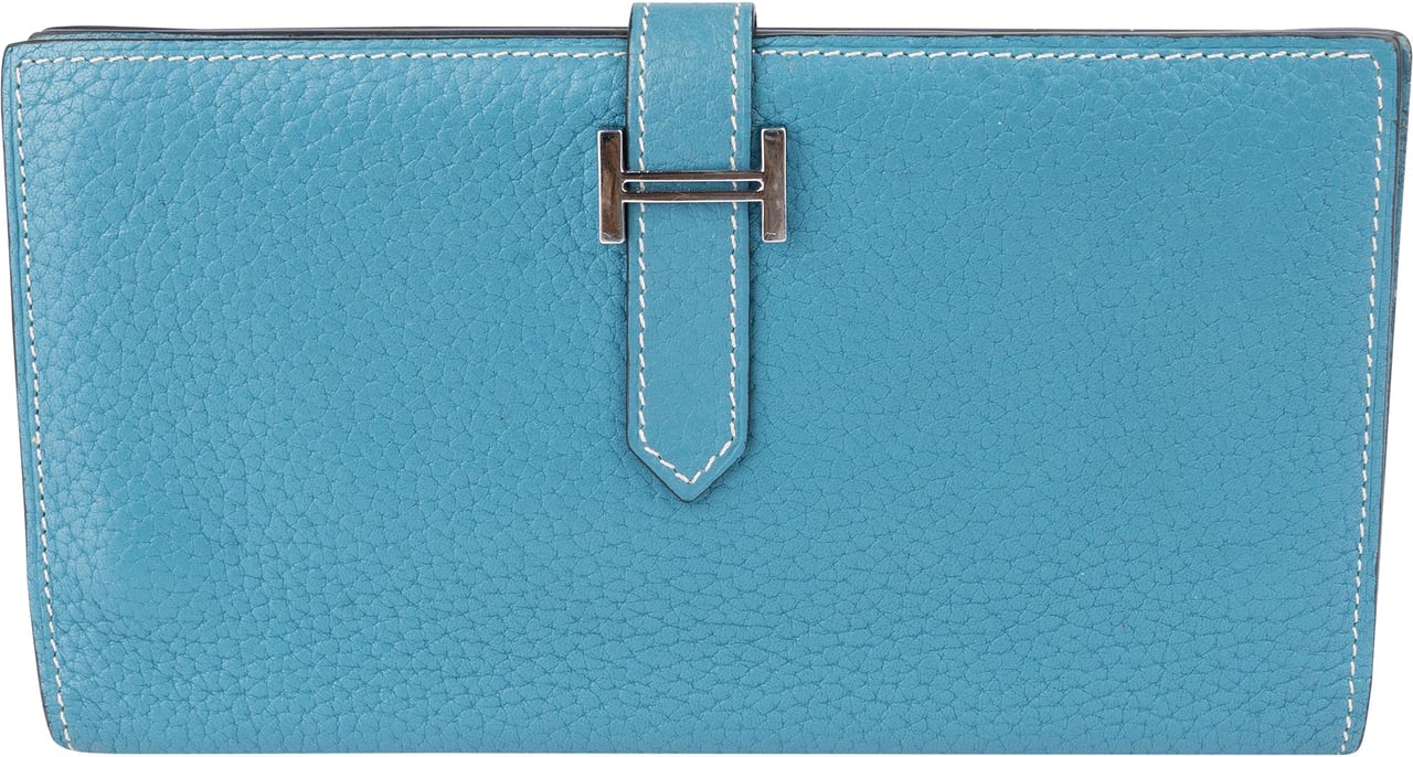 Hermès Hermès Bleu Leather Bearn Soufflet Bifold Wallet Blauw