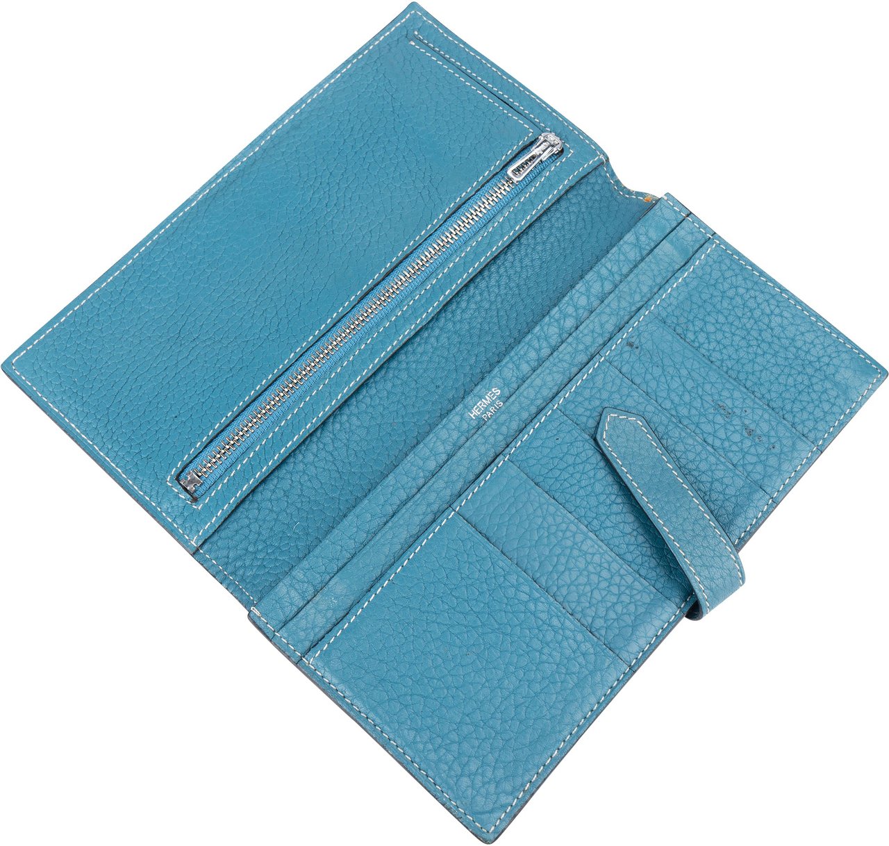 Hermès Hermès Bleu Leather Bearn Soufflet Bifold Wallet Blauw