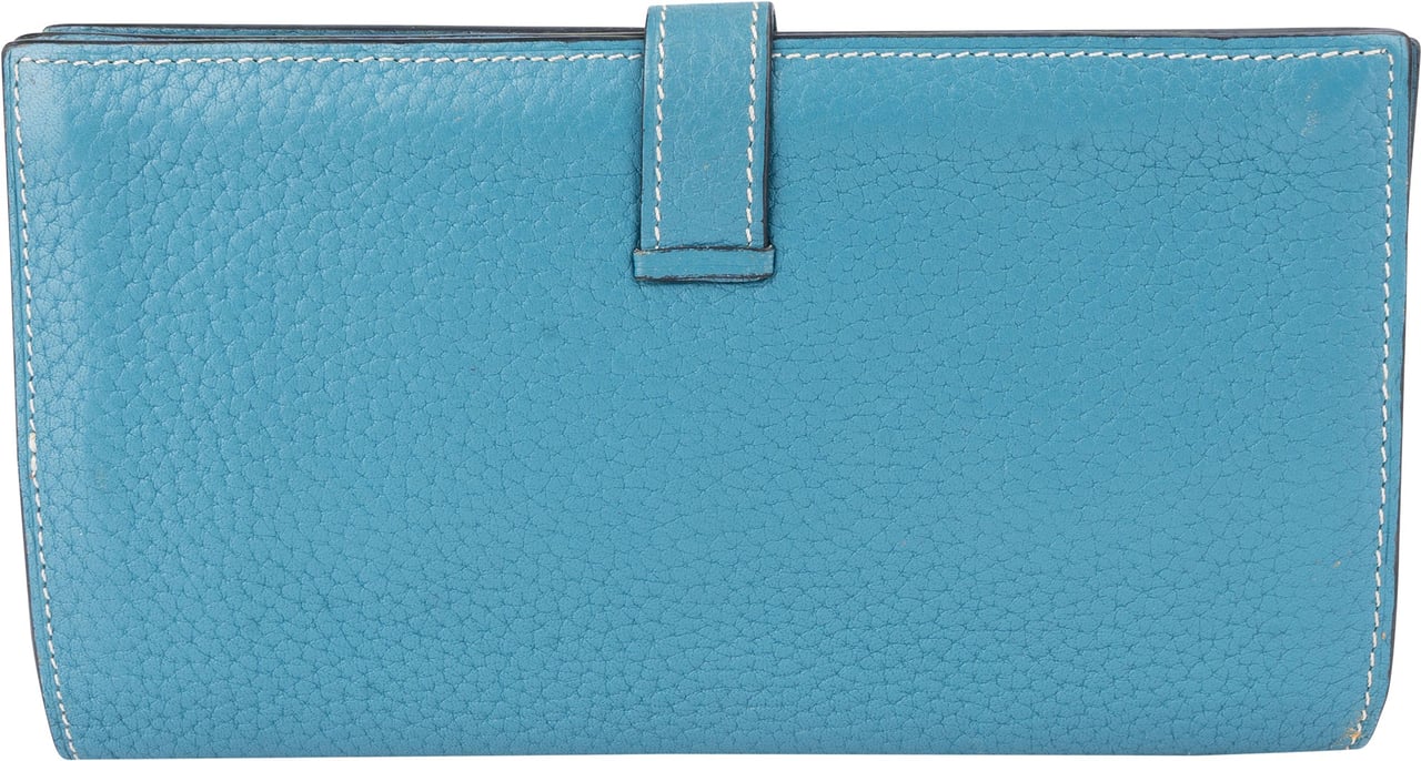 Hermès Hermès Bleu Leather Bearn Soufflet Bifold Wallet Blauw