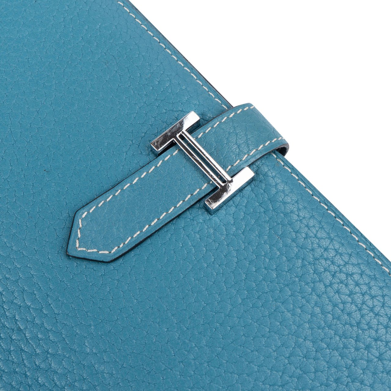 Hermès Hermès Bleu Leather Bearn Soufflet Bifold Wallet Blauw