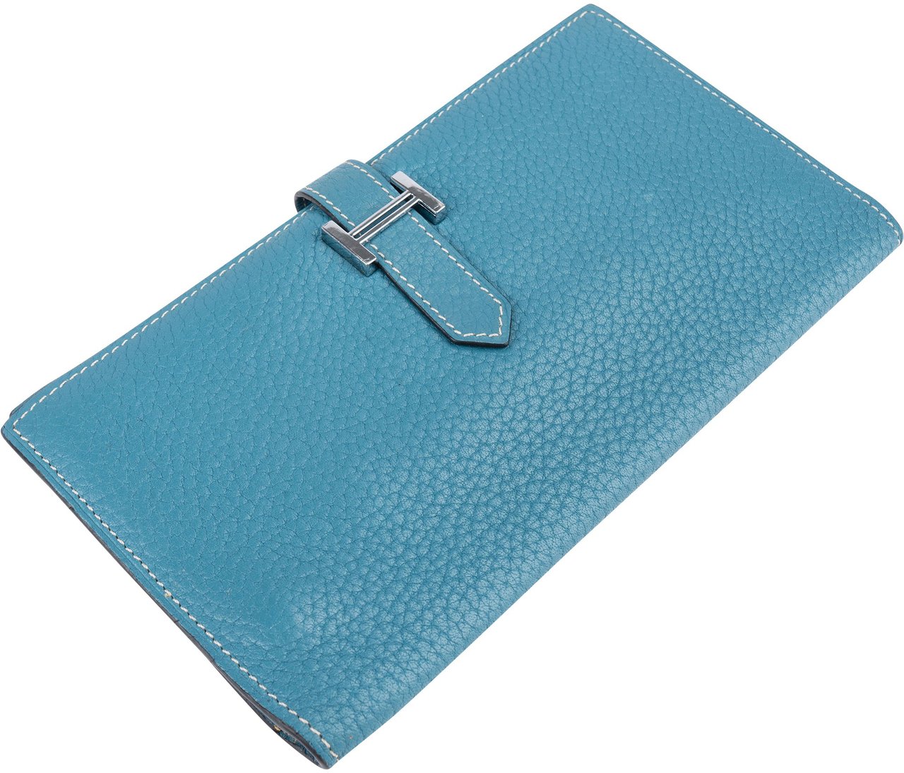 Hermès Hermès Bleu Leather Bearn Soufflet Bifold Wallet Blauw